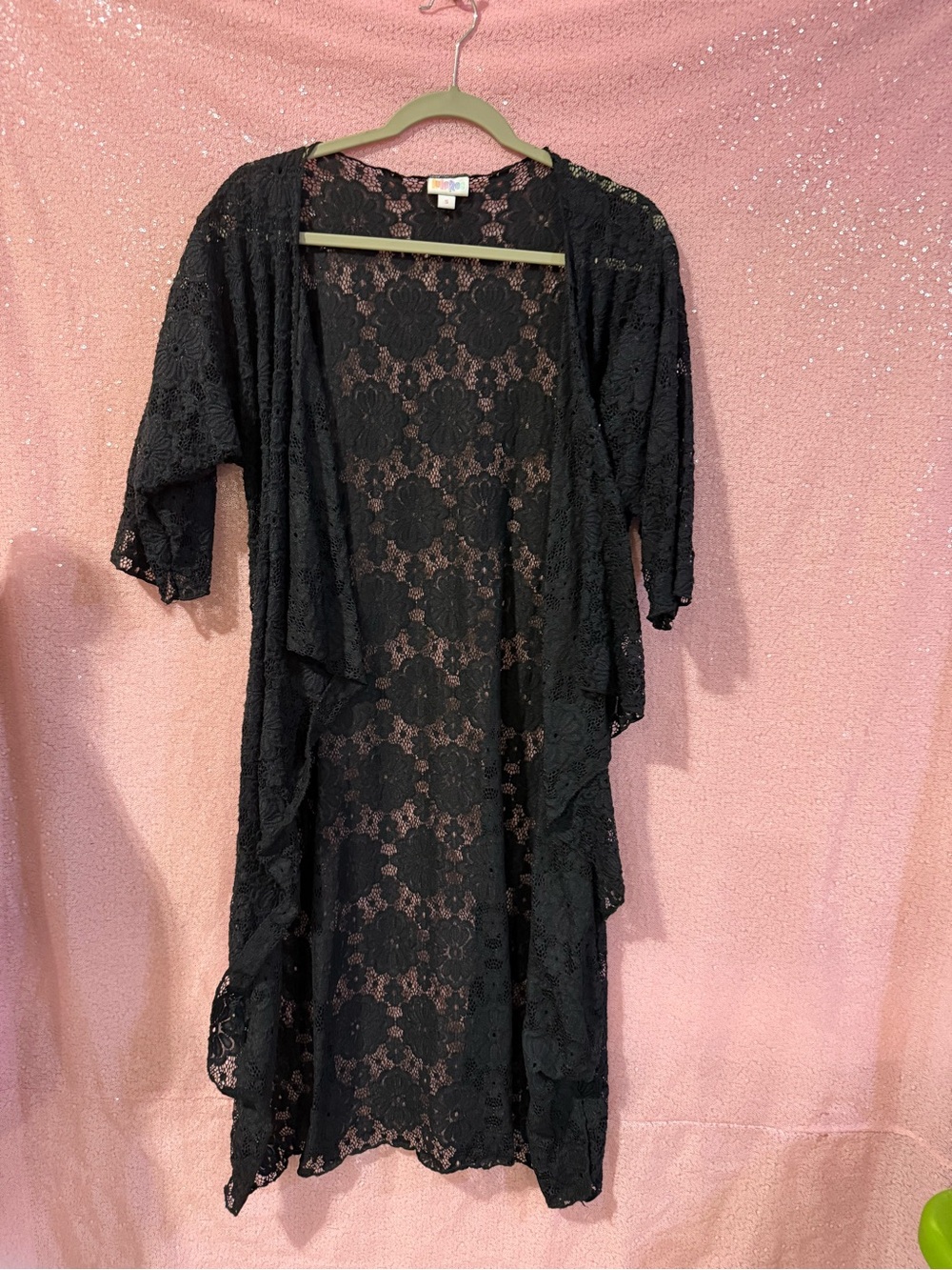 LuLaRoe Black Sheer Floral Lace Duster J8